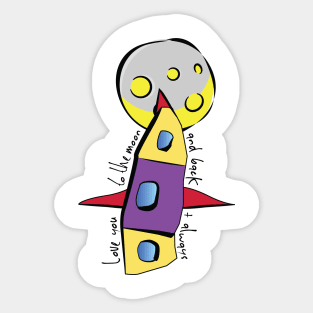 Cute hand-drawn rocket and moon - Love you to the moon and back Sticker